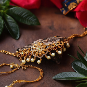 Floral Bajubandh with Pearls-Fashion Body Jewelry - Product Image 3