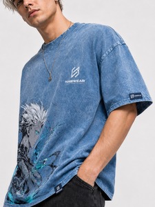 Camiseta Personalizada de Estilo Urbano con Hombros Caídos, Corte Cuadrado, Lavado Ácido, Tejido de Punto, 100% Algodón, Transpirable, Ecológica, de Secado Rápido y Alta Calidad para Hombre - Product Image 5