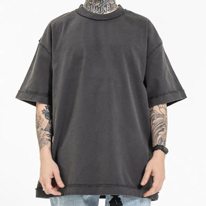 T-shirt à manches courtes pour homme, coupe ample, couleur unie, col rond, design uni, jersey de coton tricoté, coupe décontractée - Product Image 1