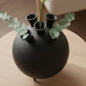 Jarrón redondo moderno negro fundido con múltiples orificios, jarrón creativo nórdico para arreglos florales, decoración para centro de mesa europeo. - Product Image 2