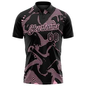 Maillot de football personnalisé sublimé noir rose à imprimé géométrique, manches courtes, coupe classique, anti-humidité, unisexe, adulte, style polo - Product Image 2