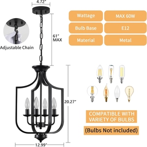 Lámpara de Techo Moderna Negra Tipo Farol, Colgante Contemporáneo Estilo Rústico, Lámpara de Techo Industrial de Metal con Jaula, Lujo para el Hogar - Product Image 2