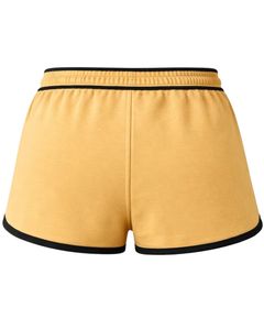 Shorts en molleton de coton personnalisés pour femme, jaune moutarde avec contraste noir, taille élastique, décontracté, été, sport, détente - Product Image 2