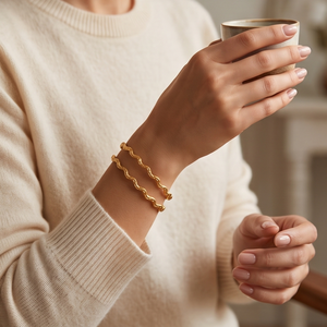 Divyoro Gold Plated <b>Copper</b> Alloy Wave Pattern Bangle <b>Bracelets</b> Unisex Classic Style Jewelry - Product Image 3