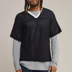 Camiseta de Fútbol para Hombre con Cuello en V, Manga Corta, Bloques de Color, Poliéster, Absorbe la Humedad, Corte Holgado, para Todas las Temporadas - Product Image 3