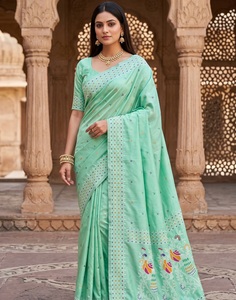<b>Green</b> Kanni <b>Silk</b> Saree with Weaving Design Border Saree Traditional Indian Saree with Blouse for Wedding Party Festival Wear - Product Image 1