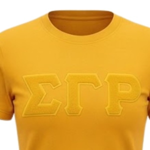 Camiseta de chenilla dorada sólida Sigma Gamma Rho para mujer, manga corta, cuello redondo, personalizada con letras griegas de hermandad, suave, informal y a la moda. - Product Image 4