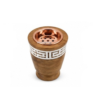 Handmade Sandalwood Incense <b>Burner</b> with Copper Insert and Greek Pattern Band Aromatic Diffuser All Season Use - Product Image 1