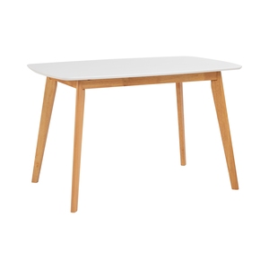 Mesa de Comedor de Roble Natural de 1200 mm, 4 Plazas, Rectangular, Patas Cónicas de Madera Maciza, Bordes Redondeados de Seguridad, para Hogar y Cafetería Estilo Escandinavo, KD - Product Image 1