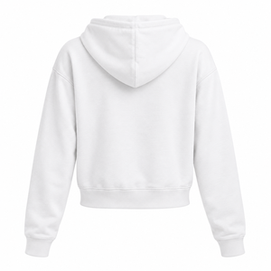 <b>Women's</b> <b>White</b> Cropped <b>Hoodie</b> Drop Shoulder Pullover Sweatshirt With Kangaroo Pocket Casual Solid Long Sleeve Top - Product Image 2