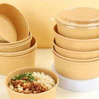 Bols à déjeuner en papier kraft jetables à paroi simple, imprimés sur mesure et recyclables, avec coupelles à soupe et couvercles (impression numérique)