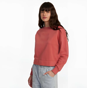 Sudadera OEM personalizada para mujer, cuello redondo, algodón/fibra de bambú, lavado ácido, teñido anudado, bordado, cristal, jersey corto, estilo urbano, otoño - Product Image 2