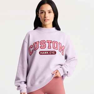 Custom Logo Women's Soft 100% Cotton Mock Neck Streetwear Embroidered <b>Jumper</b> Pullover Fleece Oversized Women Mockneck Sweatshirt - Product Image 1