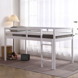 Letto a castello in legno di pino con traliccio e scaletta dritta, bianco - Letti per bambini - Product Image 4