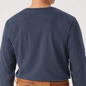 Camiseta de Algodón de Manga Larga Azul Marino para Hombre, Corte Regular, Cuello Redondo, Informal, Color Sólido, Tejido de Punto Liso - Product Image 6