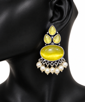 Boucles d'oreilles pendantes jaunes tendance avec perles tombantes |   Boucles d'oreilles en argent antique pour femmes |   Bijoux Bohèmes