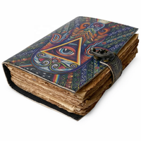 NEW ERA Humza Diario de Tapa Dura de Cuero con Impresión UV a Mano, Encuadernación Cosida, Borde Deshilachado, Grimoire de Brujería, Regalo
