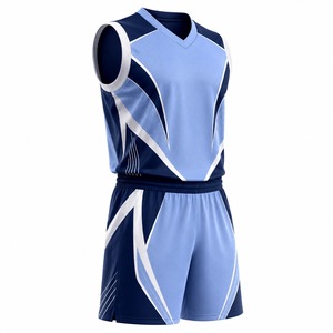 Conjunto de Uniforme de Baloncesto Personalizado para Hombre, Cuello en V, Sin Mangas, Sublimado, Malla Transpirable, Diseño Geométrico Azul, Corte Atlético - Product Image 3