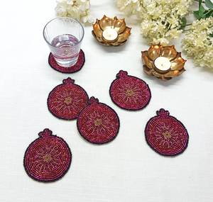 Set of Handmade Beaded Floral Pomegranate Coasters-Eco-Friendly for Hotel & Home Use - Product Image 2