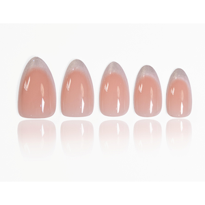 Faux ongles laiteux nude personnalisés en ABS chromé argenté, taille moyenne, 24 formes, à presser, artificiels, style français, amande, avec estampage doré, vente en gros - Product Image 1