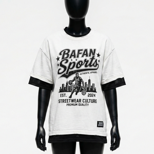 Premium cotton polyester jersey women double layer T <b>shirt</b> <b>white</b> outer black inner mesh sleeve panels Cotton Double Layer <b>Shirts</b> - Product Image 1