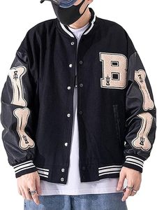 <b>Men's</b> Black Wool/Polyester Eco-friendly Winter Varsity <b>Jacket</b> Embroidered <b>Letter</b> B Front Casual Streetwear Regular Fit Stand - Product Image 2