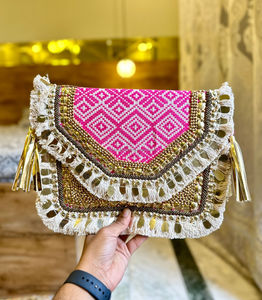 Handmade Banjara Clutch <b>Bag</b> with Classic Ethnic Design Bohemian Style by LUXURY CRAFTS for Fashion Lovers - Product Image 4