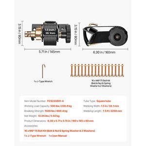 Cinghie a cricchetto nere per portascatole da montare su tubo quadro, larghe 1,5 pollici x lunghe 7,4 piedi, con doppi ganci a J da 50 pollici - Product Image 3