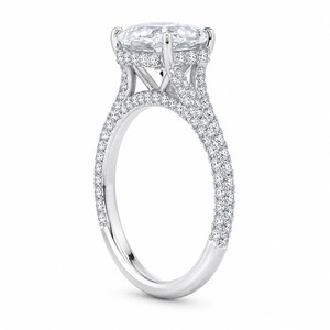 Anillo de compromiso de lujo con diamante talla Asscher en oro blanco con engaste pavé para mujer, estilo clásico - Product Image 4