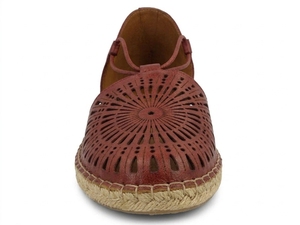 Sandalias Planas de Cuero Genuino Color Borgoña, Punta Abierta, Cierre de Correa, Transpirables, Estilo Espadrille para Verano - Product Image 2