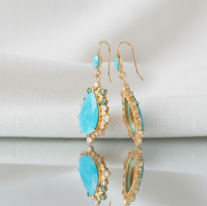 ต่างหูเทอร์ควอยซ์ประดับเพชร CZ ขนาด 5 นิ้ว น้ำหนัก 22 กรัม เงินแท้ 925 ชุบทอง 18K เครื่องประดับอัญมณี ต่างหูสไตล์อินเดีย ของขวัญสำหรับเธอ - Product Image 4