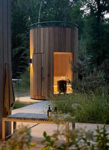 Sauna extérieur cylindrique commercial, <span class=keywords><strong>construction</strong></span> <span class=keywords><strong>en</strong></span> bois massif, design écologique, sauna à vapeur, environnement forestier, expérience <span class=keywords><strong>de</strong></span> spa - Product Image 2