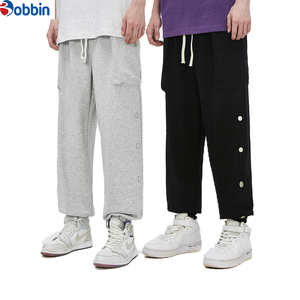 กางเกงวอร์มลำลองผู้ชายสไตล์ฮิปฮอปทรงโอเวอร์ไซส์ ผ้าเทอร์รี่เนื้อนุ่ม น้ำหนักเบา 100% ผ้าฝ้าย สำหรับฤดูใบไม้ร่วง มีกระเป๋าใหญ่ ทรงตรง สีพื้น - Product Image 5