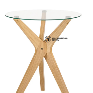 Modern Round Glass Top Side Table with Solid <b>Wood</b> Cross Base – Contemporary Accent Table for Living Room Bedroom & Office - Product Image 6