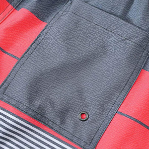 Men's Gray Red Striped Floral Print Quick Dry Knitted Polyester Board Shorts Mid Waist Drawstring Closure Swim Trunks - Product Image 3
