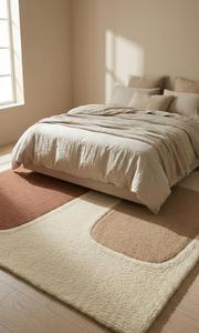 Modern Abstract <b>Block</b> Wool Square Medium Pile Area Rug Soft Tufted Anti-Slip Cream Terracotta Beige for Living Room Bedroom - Product Image 3