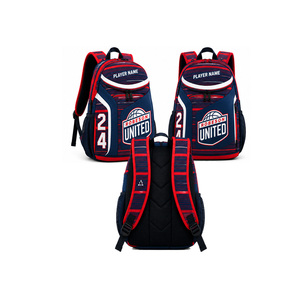Sac à dos de sport personnalisé pour garçons, rouge et bleu, style basketball, dos rembourré, poche latérale zippée - Product Image 1