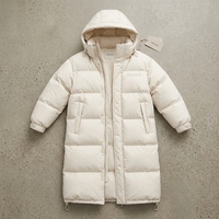 Manteau long matelassé unisexe crème avec capuche, style doudoune épaisse, chaud pour l'hiver, streetwear d'extérieur, personnalisable