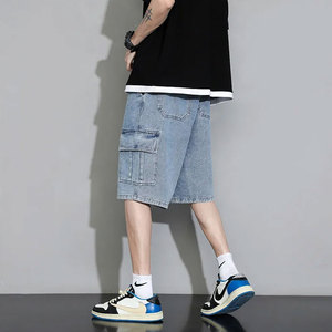 Shorts Bermuda en jean délavé taille haute pour homme, style décontracté, fermeture boutonnée, 100 % coton, tissu toile respirant, Econex Sports - Product Image 3