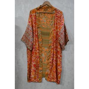 Robe kimono en soie patchwork bohème, longue robe de nuit pour femmes, vêtements de détente artisanaux - Product Image 2