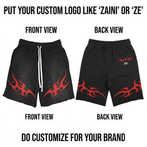 Premium Quality Men's 100% Cotton <b>Woven</b> Breathable Waterproof Eco-Friendly Drawstring Closure Front Logo Sporty <b>Shorts</b> Black Red - Product Image 1