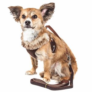 Imbracatura per cani regolabile 2-in-1 e guinzaglio con collo in pelliccia rimovibile lussuose imbracature per animali in maglia invertita - Product Image 1