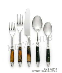 ชุดช้อนส้อมสแตนเลส 5 ชิ้น ด้ามจับฝังเขาสัตว์ ชุดอุปกรณ์รับประทานอาหาร ช้อน ส้อม มีด ชุดอุปกรณ์บนโต๊ะอาหาร ชุดอุปกรณ์ครัว - Product Image 2