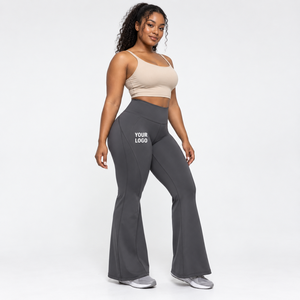 Seamless Flared Yoga Pants Seamless Construction Yoga <b>Trousers</b> <b>Stretch</b> Knit Yoga Training OEM Custom <b>Women's</b> Activewear Factory - Product Image 2