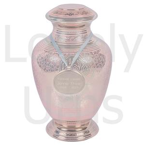 Urna Funeraria de Metal Estilo Florero Plateado Callia Rosa para Cenizas Humanas con Grabado Floral y Detalles Rosados, Fabricación OEM ODM - Product Image 4