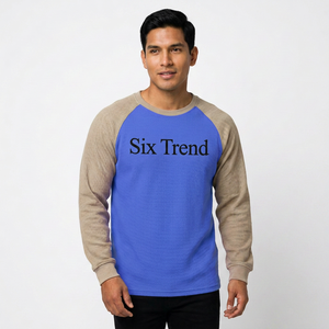 เสื้อแขนยาวทรงวาฟเฟิล ซิกซ์ เทรนด์ ยูนิเซ็กส์ คอโอ แขนราแกลน ลำลอง คอกลม ผ้าฝ้าย 100% แห้งเร็ว ระบายอากาศได้ดี ทรงปกติ - Product Image 2