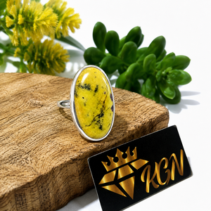 KGN SILVER JEWELLERY HOUSE Bague en argent sterling massif 925 plaqué rhodium avec pierre précieuse naturelle Atlantisite, sertie clos, pour femme - Product Image 2