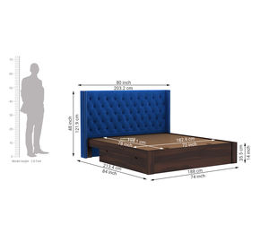 Cama de Madera con Cabecera Tapizada en Terciopelo Azul, Diseño Clásico y de Lujo, Cama King Size con Tallado a Mano Indio - Product Image 6