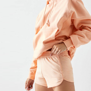 Conjunto de sudadera con capucha para mujer, pantalones cortos de algodón de color liso, corte holgado, informal, transpirable, de primavera, con cintura elástica y manga larga - Product Image 4