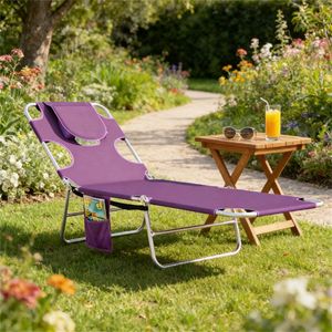 Chaise longue réglable pour l'extérieur, chaise longue pour bronzer, chaise longue violette - Product Image 1